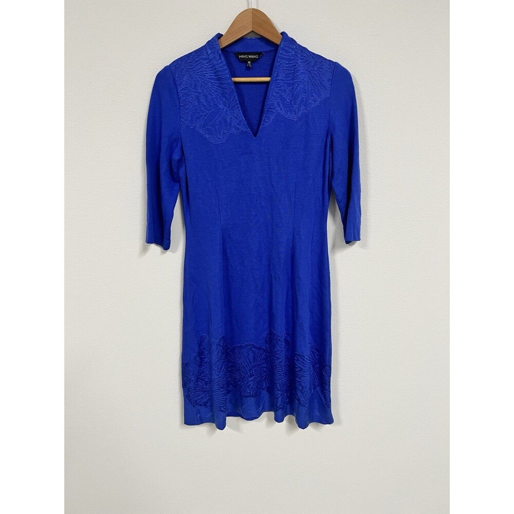 MING WANG Dress Floral Jacquard Size XS Blue